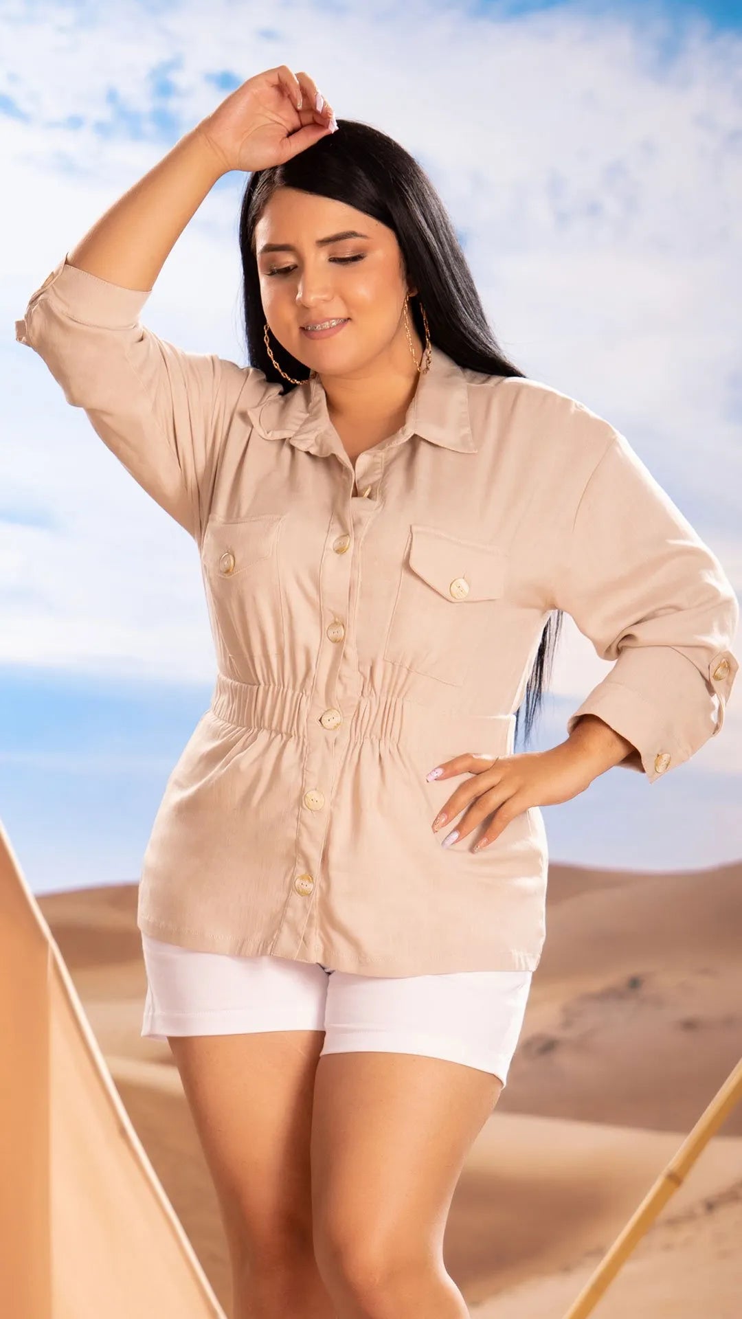 Y3730 BLUSA CHALIS SLUB CAMEL