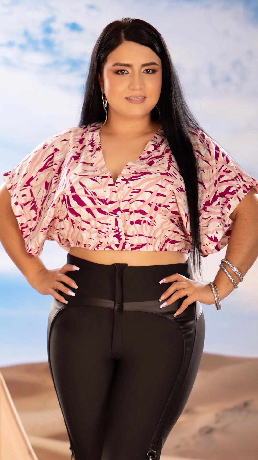 Y3733 BLUSA CHALIS ESTAMPADO FUCSIA