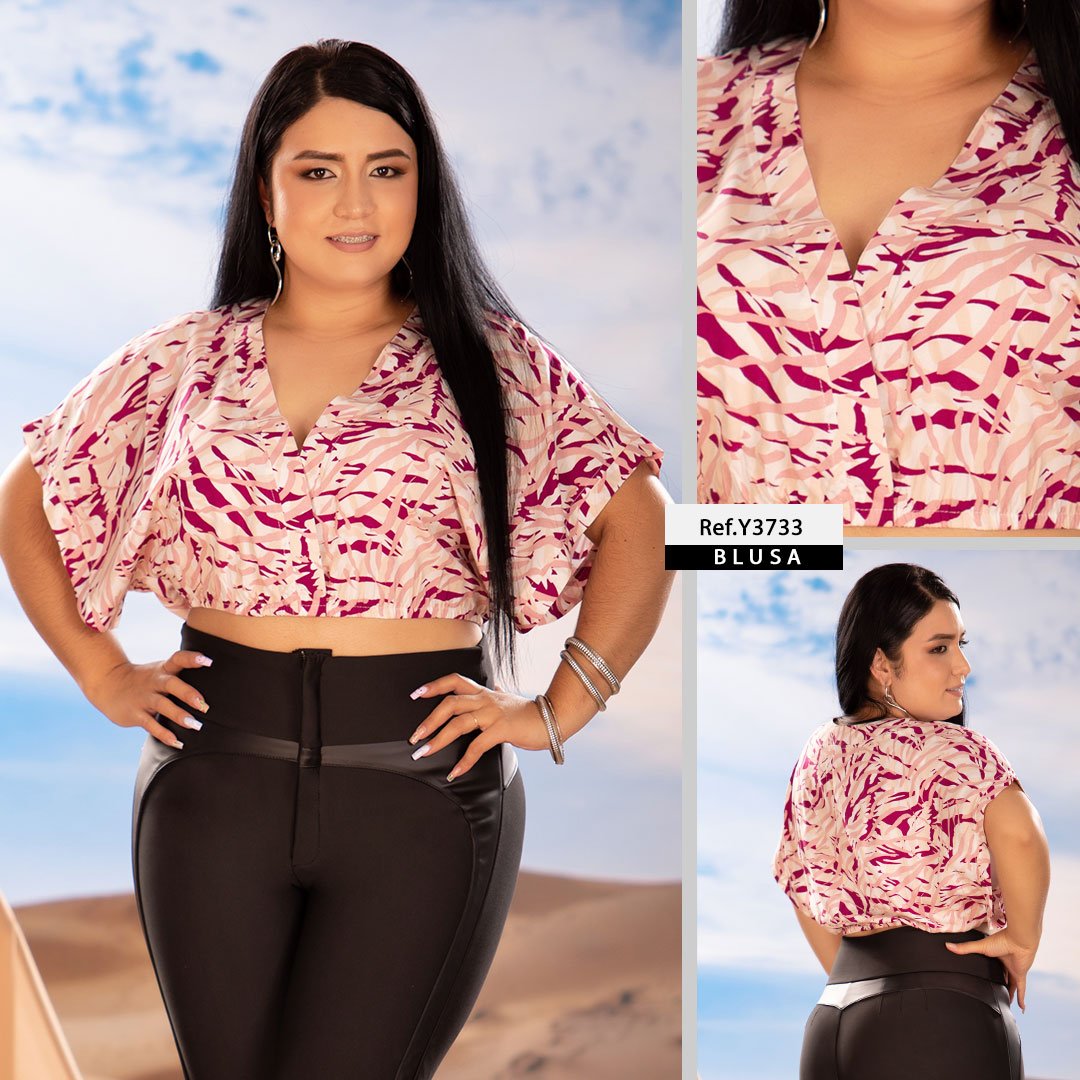 Y3733 BLUSA CHALIS ESTAMPADO FUCSIA