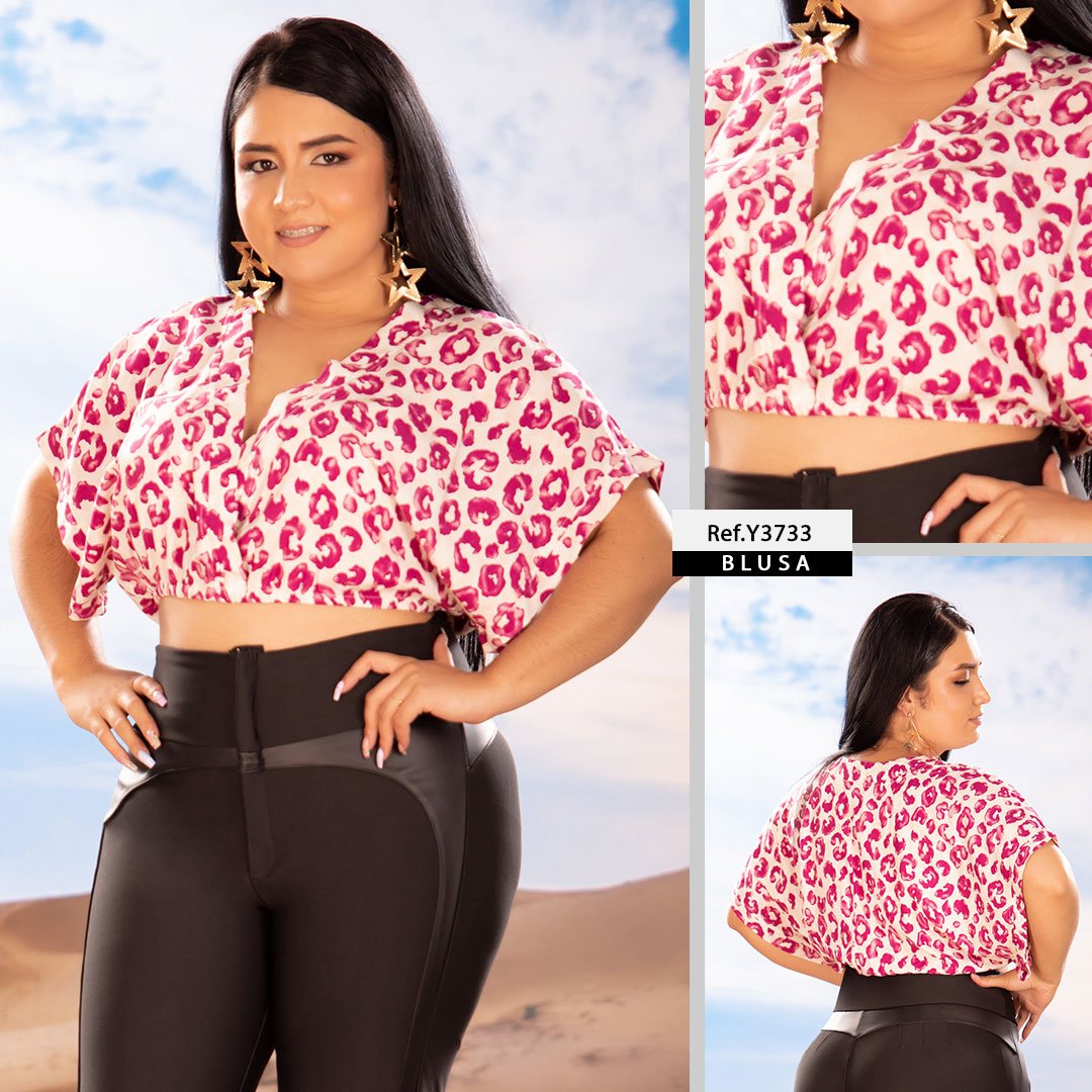 Y3733 BLUSA CHALIS ANIMAL PRINT FUCSIA