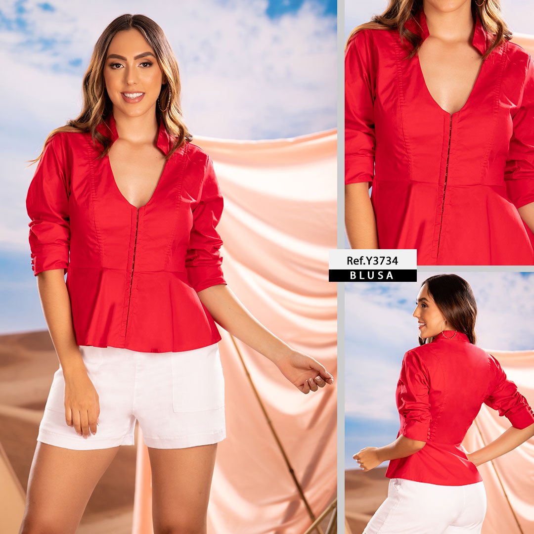 Y3734 BLUSA POPELINA ROJO OSCURO
