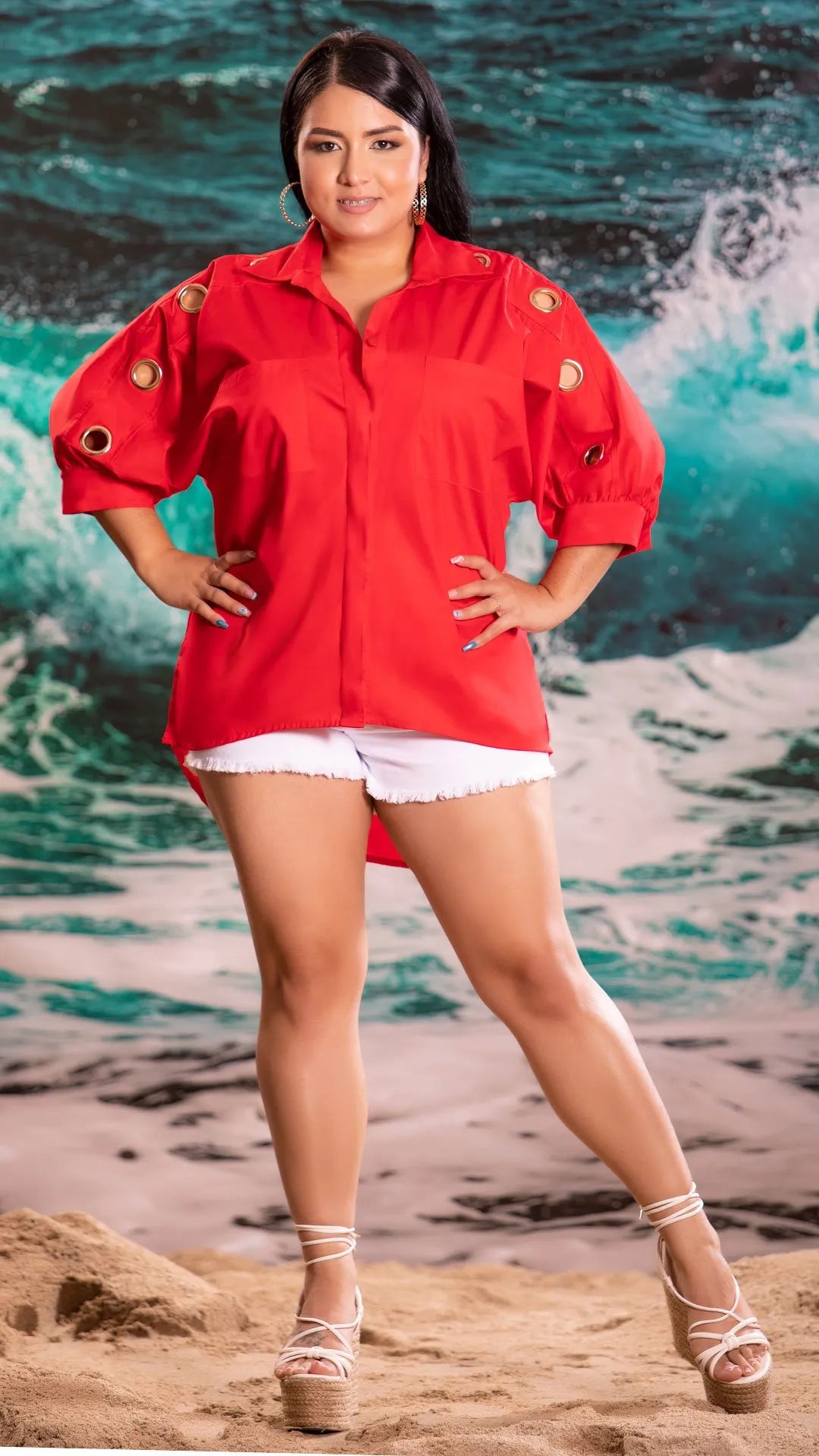 Y3735 BLUSA POPELINA ROJO