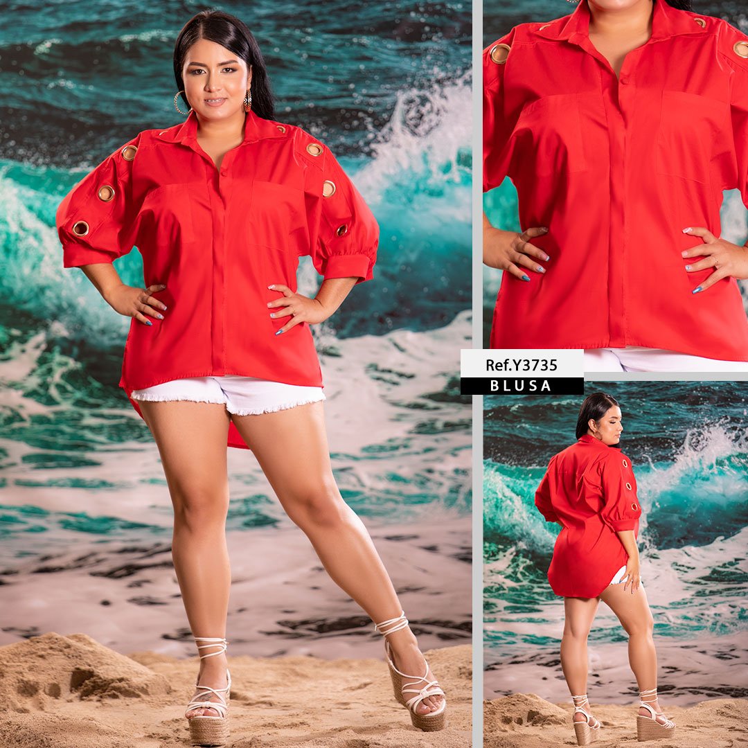 Y3735 BLUSA POPELINA ROJO