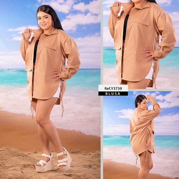 Y3739 BLUSA POPELINA CAMEL OSCURO