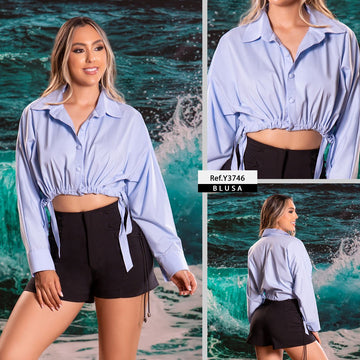 Y3746 BLUSA POPELINA AZUL CELESTE