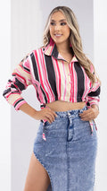 Y3752 BLUSA POPELINA ESTAMPADO FUCSIA