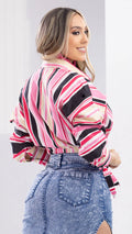 Y3752 BLUSA POPELINA ESTAMPADO FUCSIA