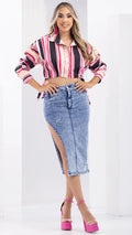 Y3752 BLUSA POPELINA ESTAMPADO FUCSIA
