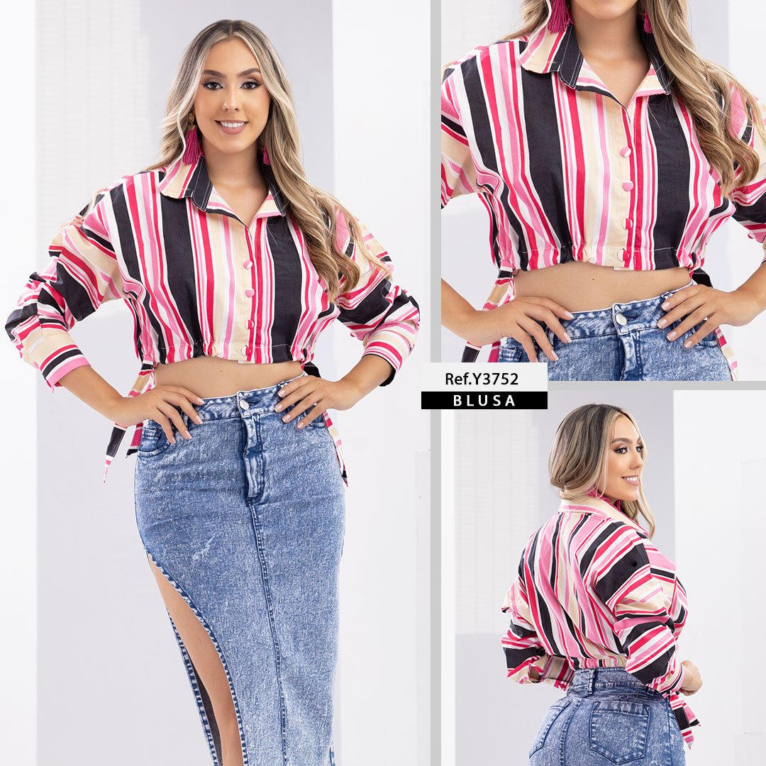Y3752 BLUSA POPELINA ESTAMPADO FUCSIA