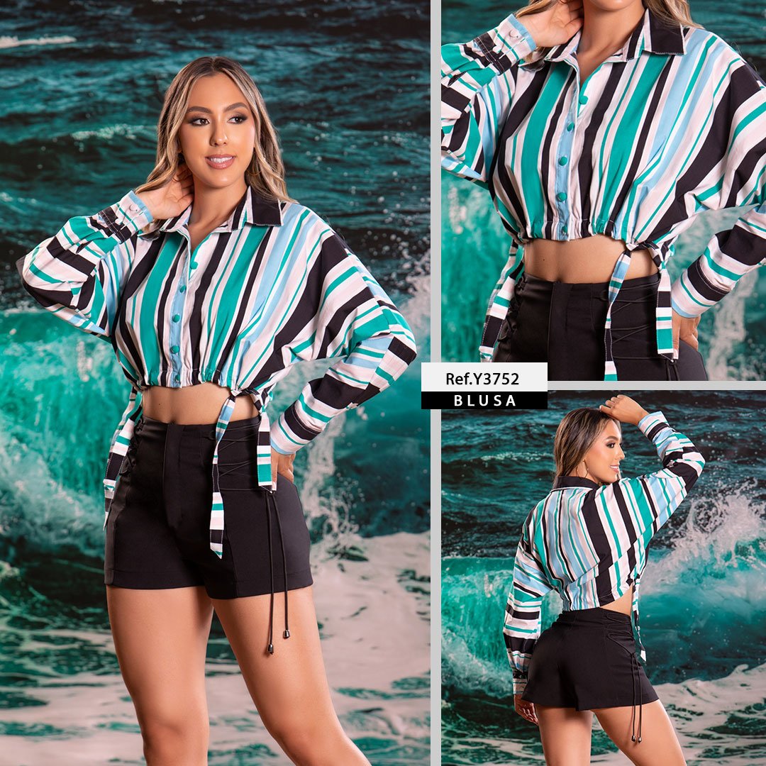 Y3752 BLUSA POPELINA ESTAMPADO VERDE