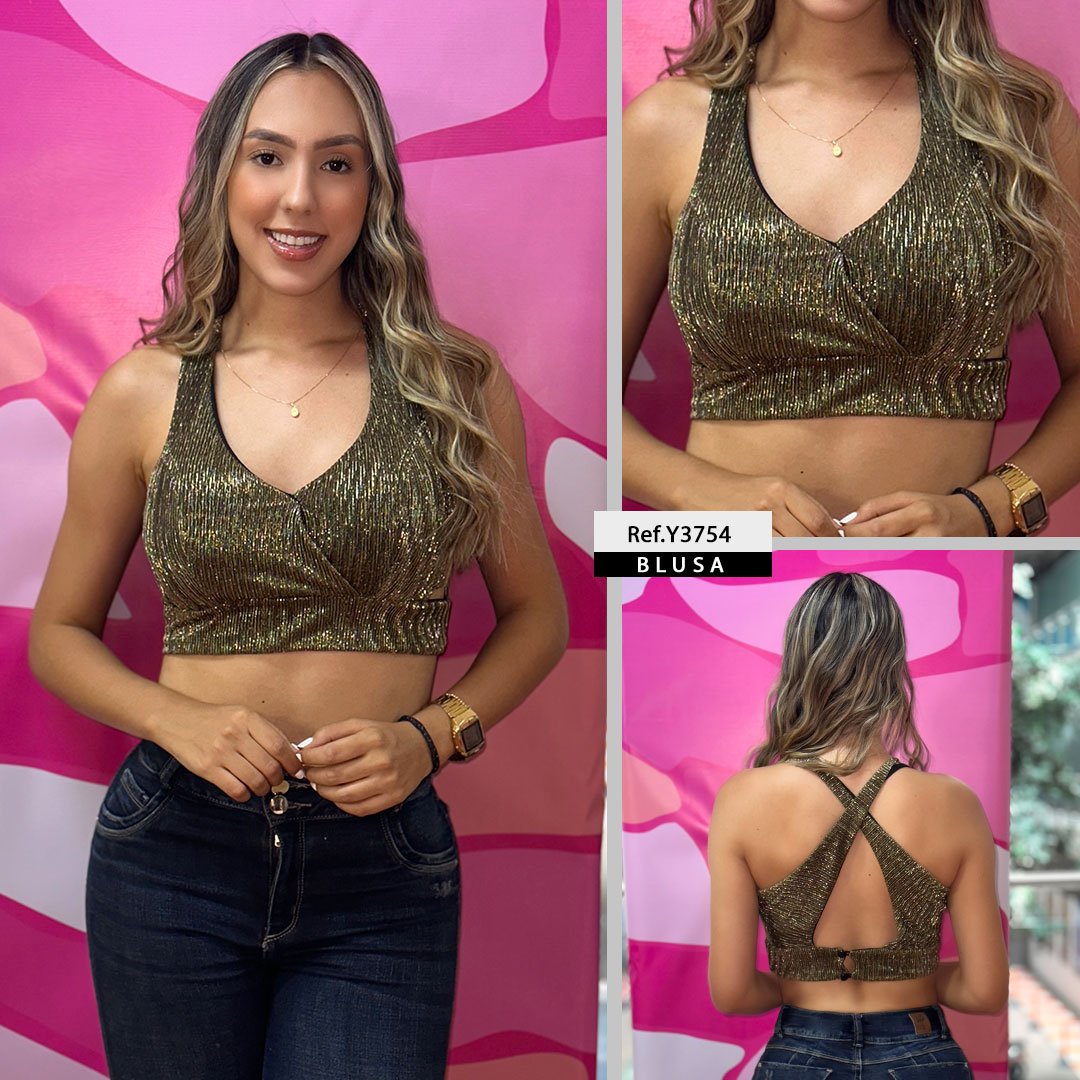 Y3754 BLUSA PLISADA LUREX DORADO
