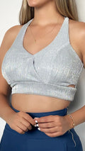 Y3754 BLUSA PLISADA LUREX PLATA