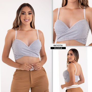 Y3756 BLUSA PLIZADA LUREX PLATA