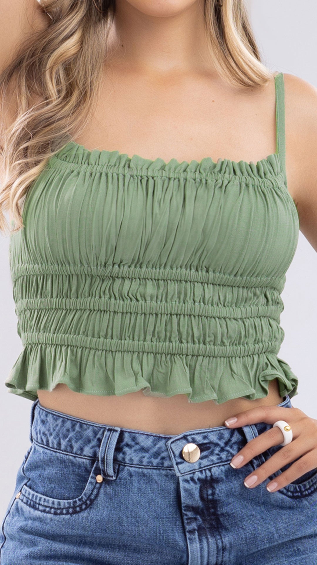 Y3759 BLUSA CHALIS SLUB VERDE
