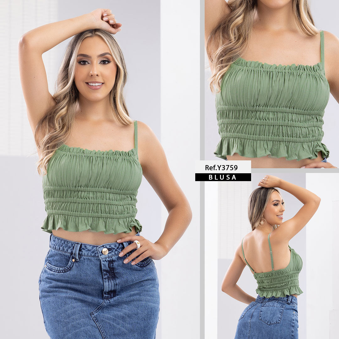 Y3759 BLUSA CHALIS SLUB VERDE