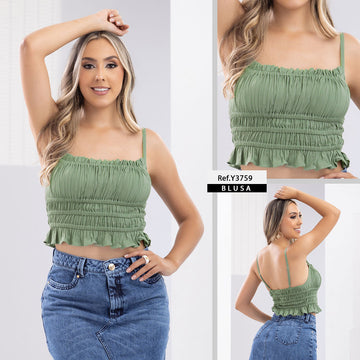 Y3759 BLUSA CHALIS SLUB VERDE