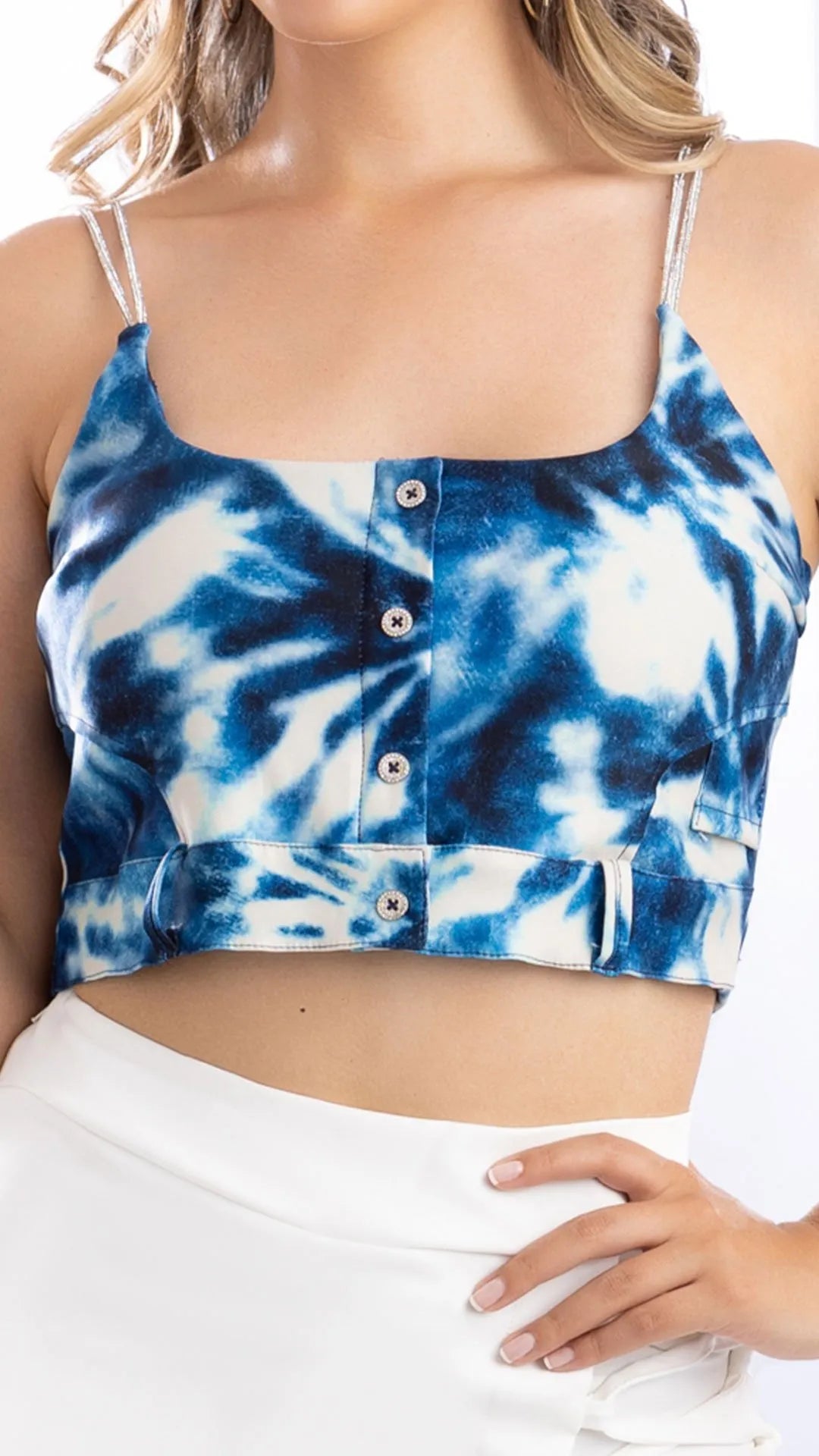 Y3763 BLUSA BENGALINA TIE DYE AZUL INDIGO OSCURO