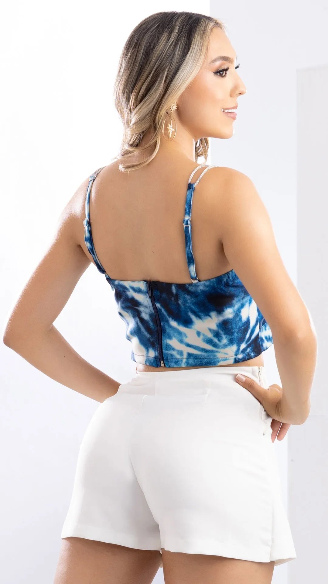 Y3763 BLUSA BENGALINA TIE DYE AZUL INDIGO OSCURO