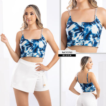 Y3763 BLUSA BENGALINA TIE DYE AZUL INDIGO OSCURO