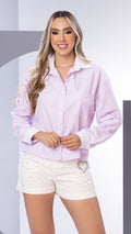 Y3797 CAMISA POPELINA RAYAS LILA