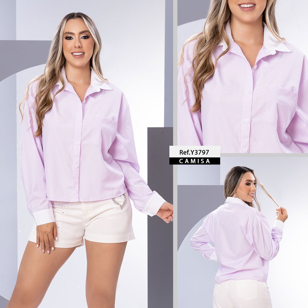Y3797 CAMISA POPELINA RAYAS LILA
