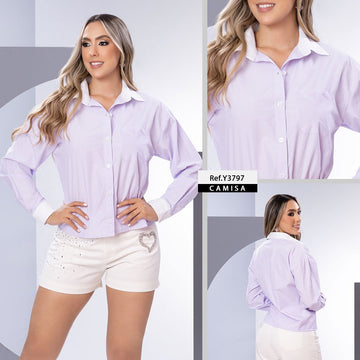 Y3797 CAMISA POPELINA RAYAS MORADO