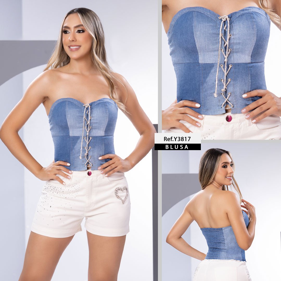 Y3817 BLUSA CHAMBRAY AZUL