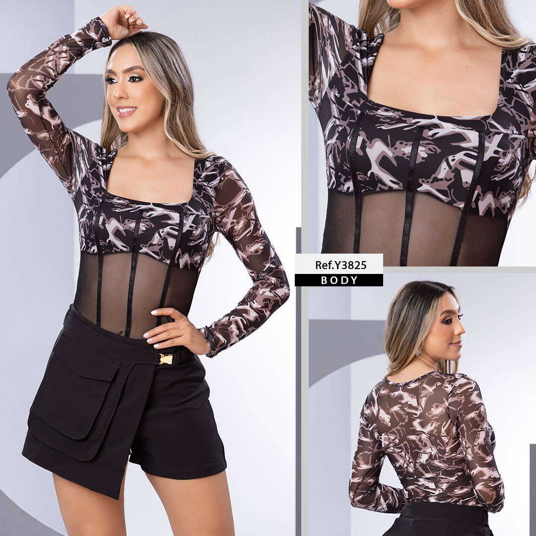 Y3825 BLUSA MAYATEX ESTAMPADO NEGRO