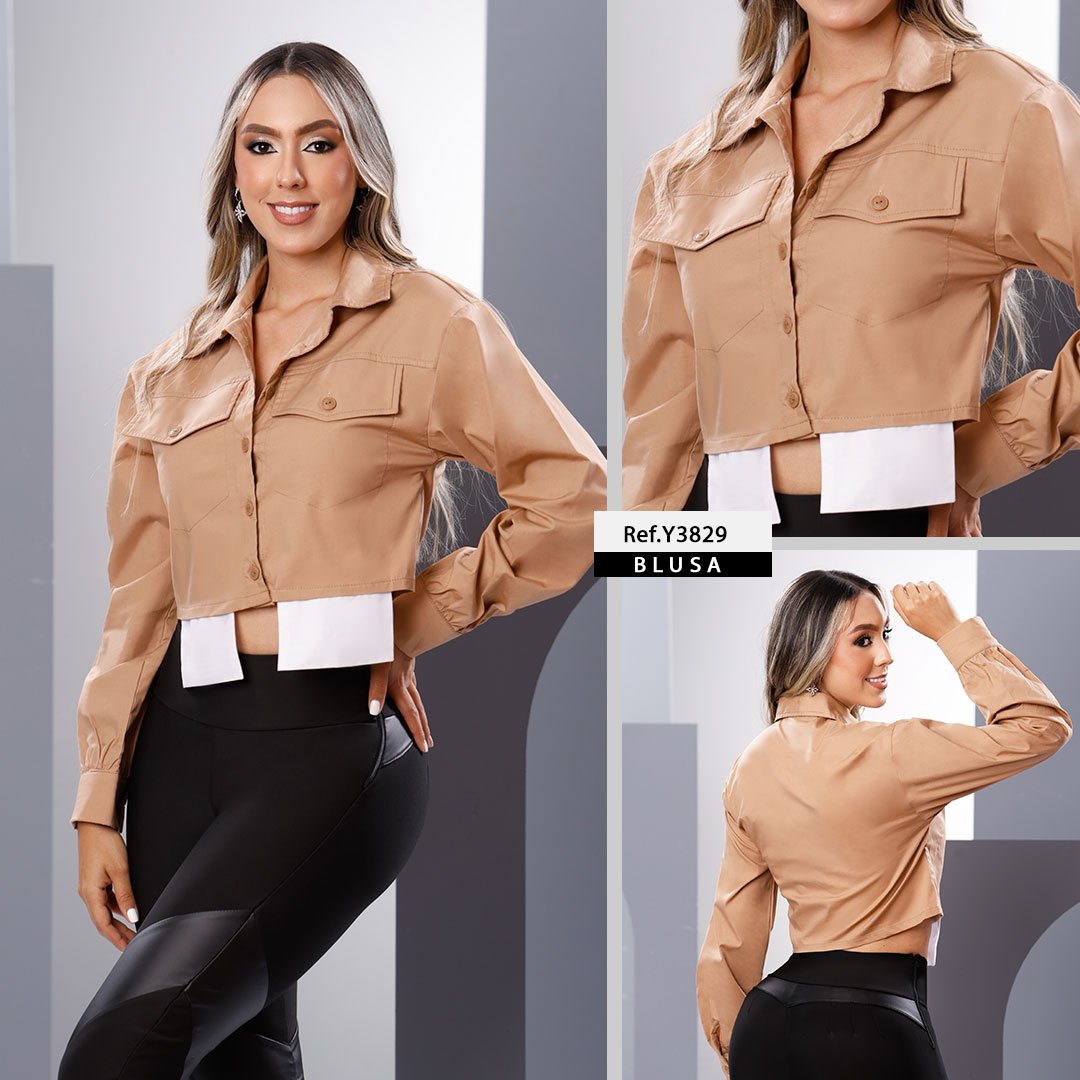 Y3829 CAMISA POPELINA CAMEL