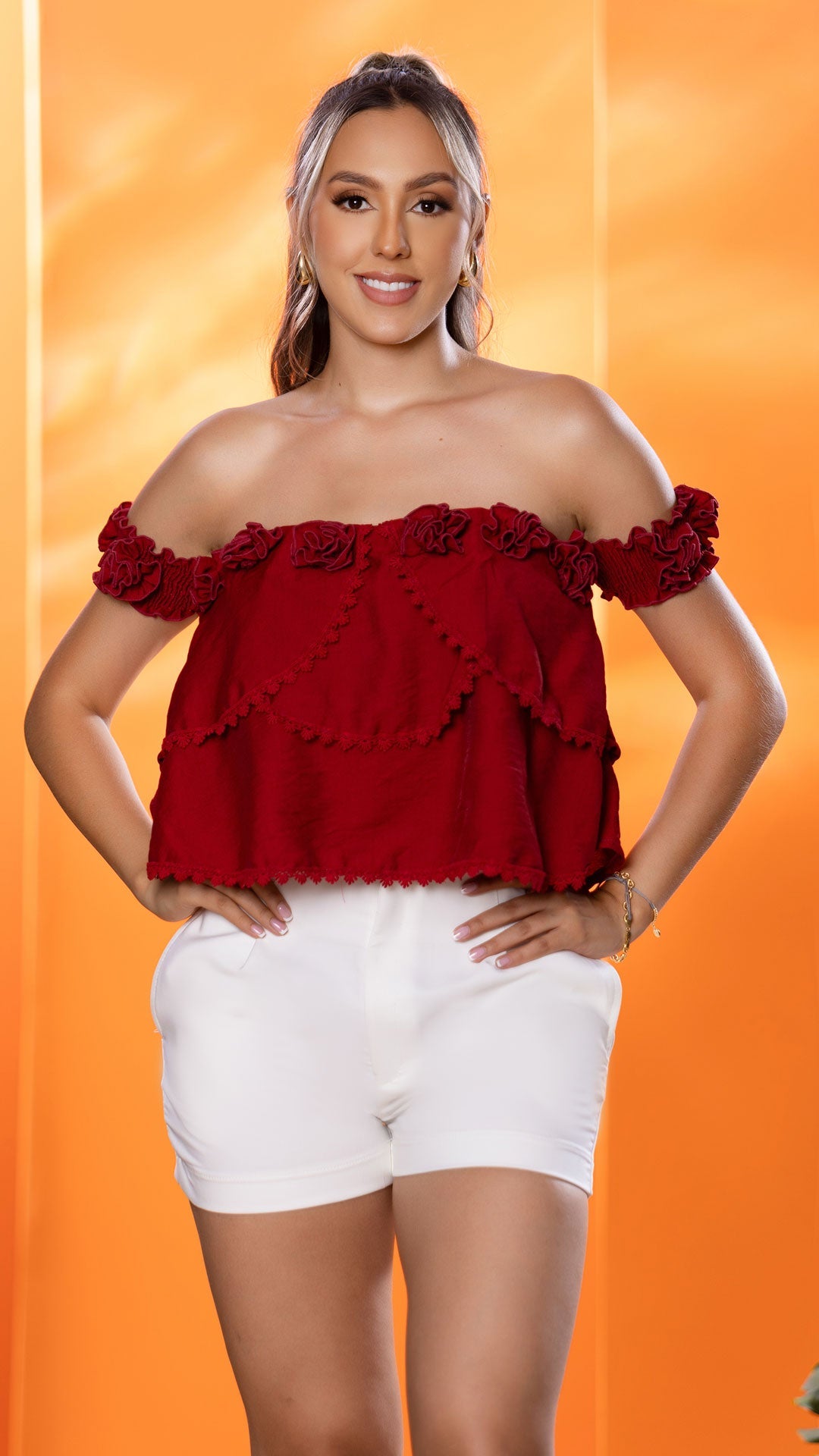 Y3894 BLUSA LINO POLIESTER ROJO