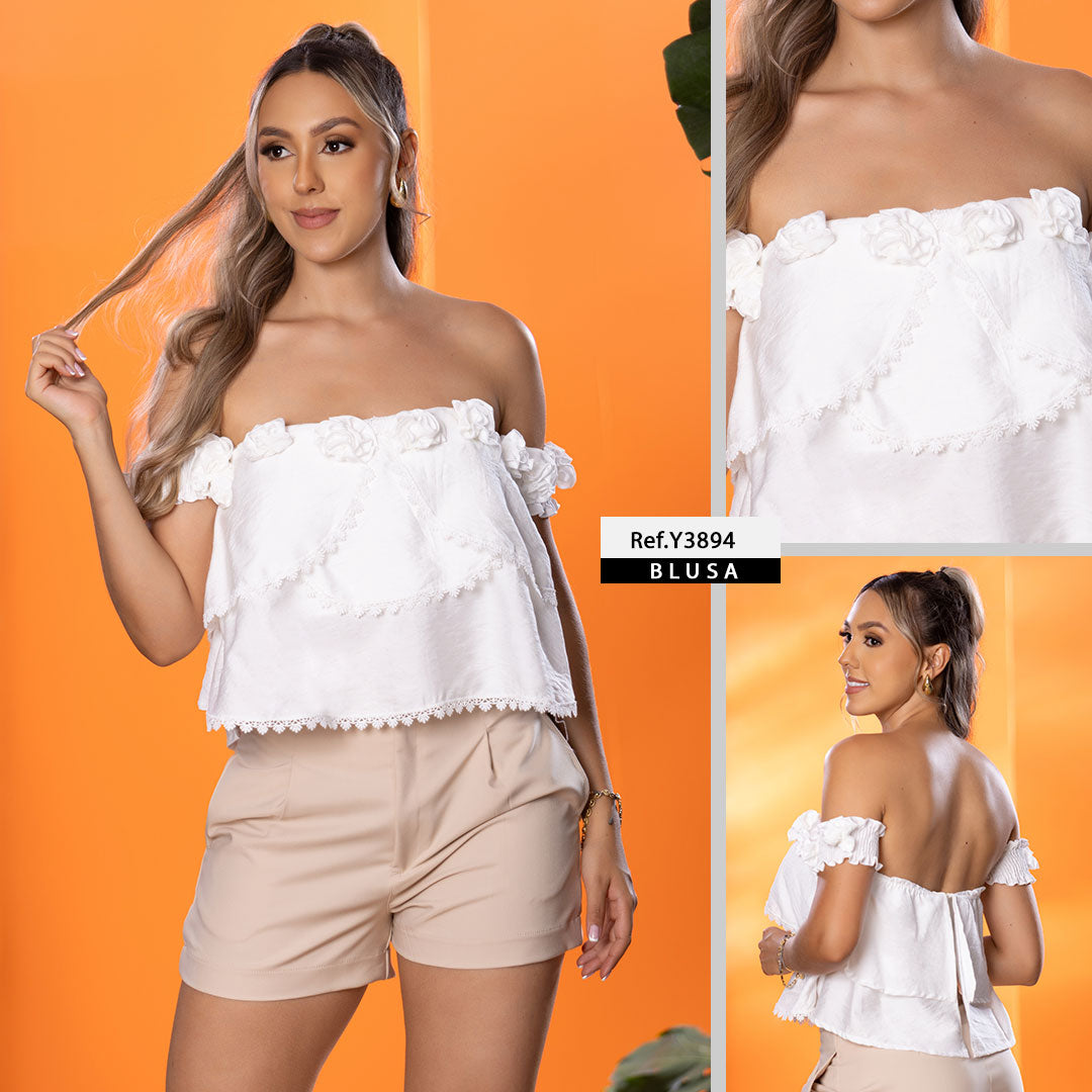 Y3894 BLUSA LINO POLIESTER MARFIL