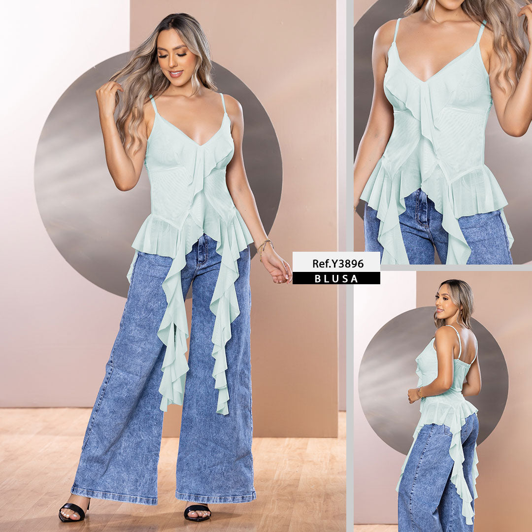 Y3896 BLUSA MAYA TEX AZUL MENTA