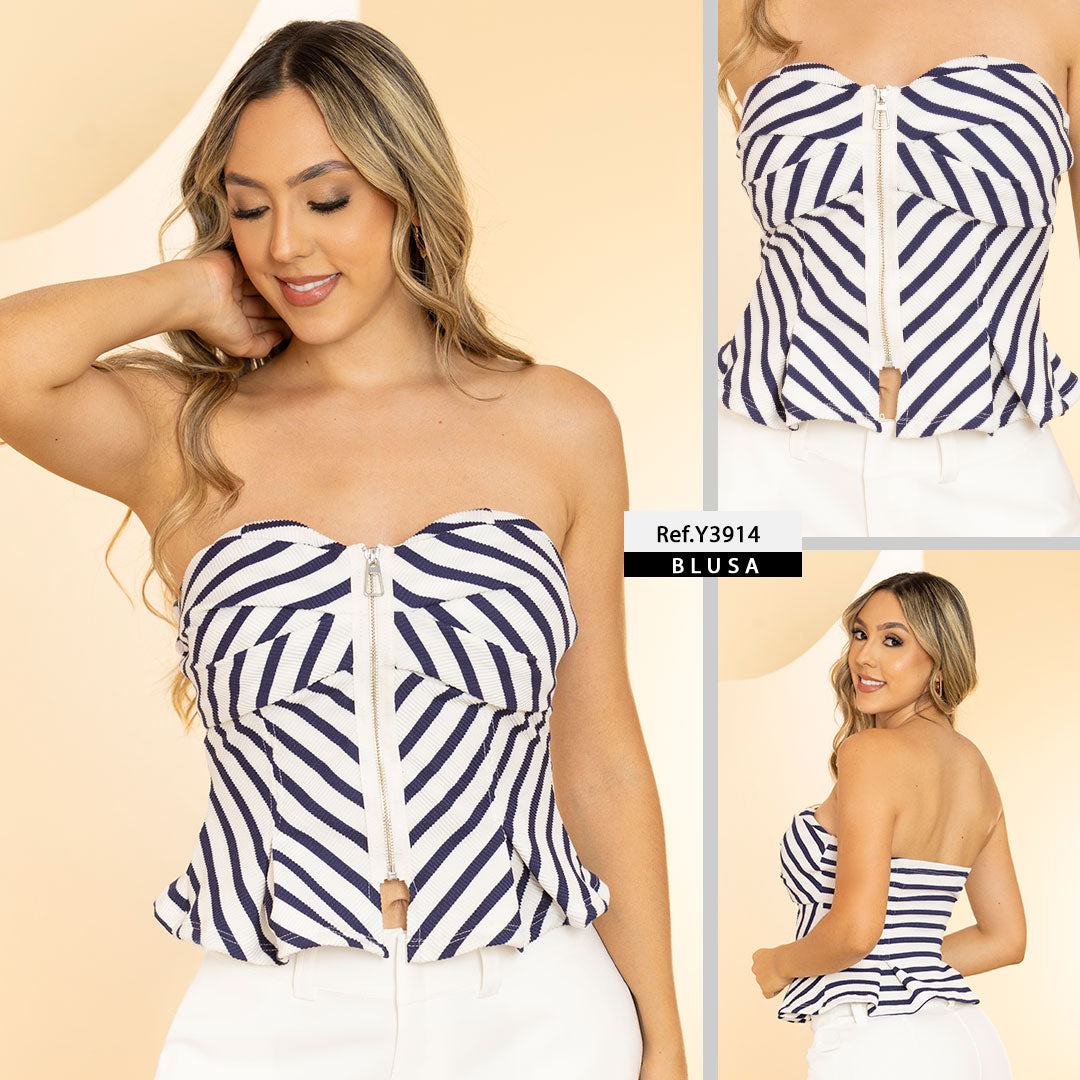 Y3914 BLUSA RIB RAYAS AZUL