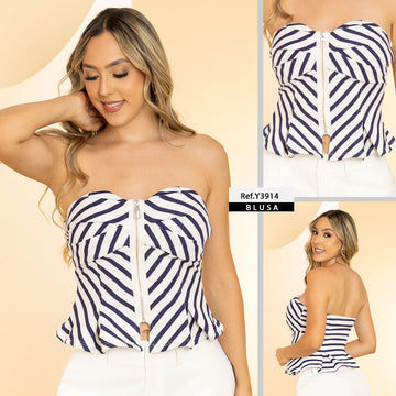 Y3914 BLUSA RIB RAYAS AZUL