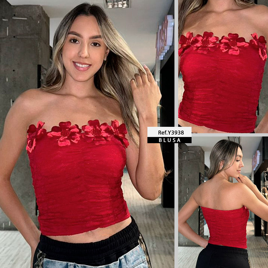 Y3938 BLUSA BLONDA ROJO